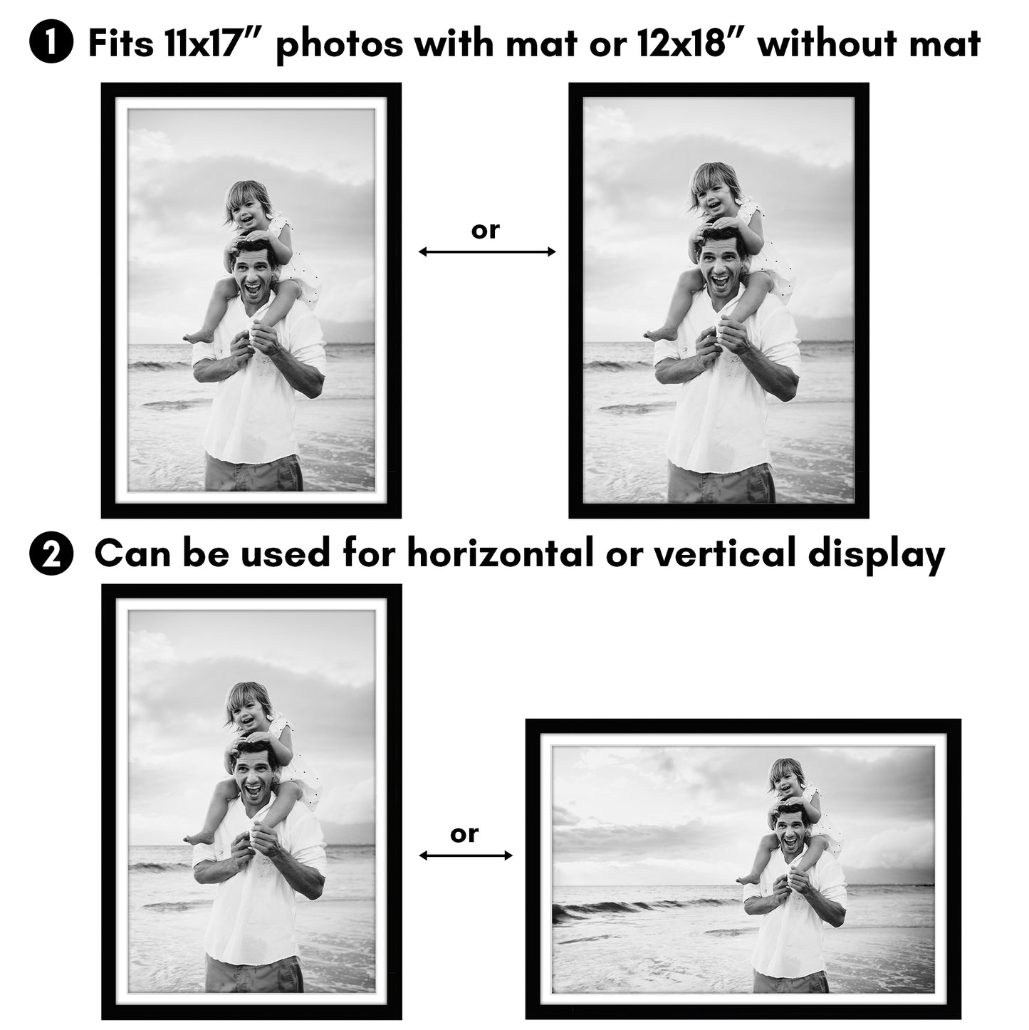 Picture Frame 2 Pack | With Mat | Protective Plexiglass Cover | Wall Decor