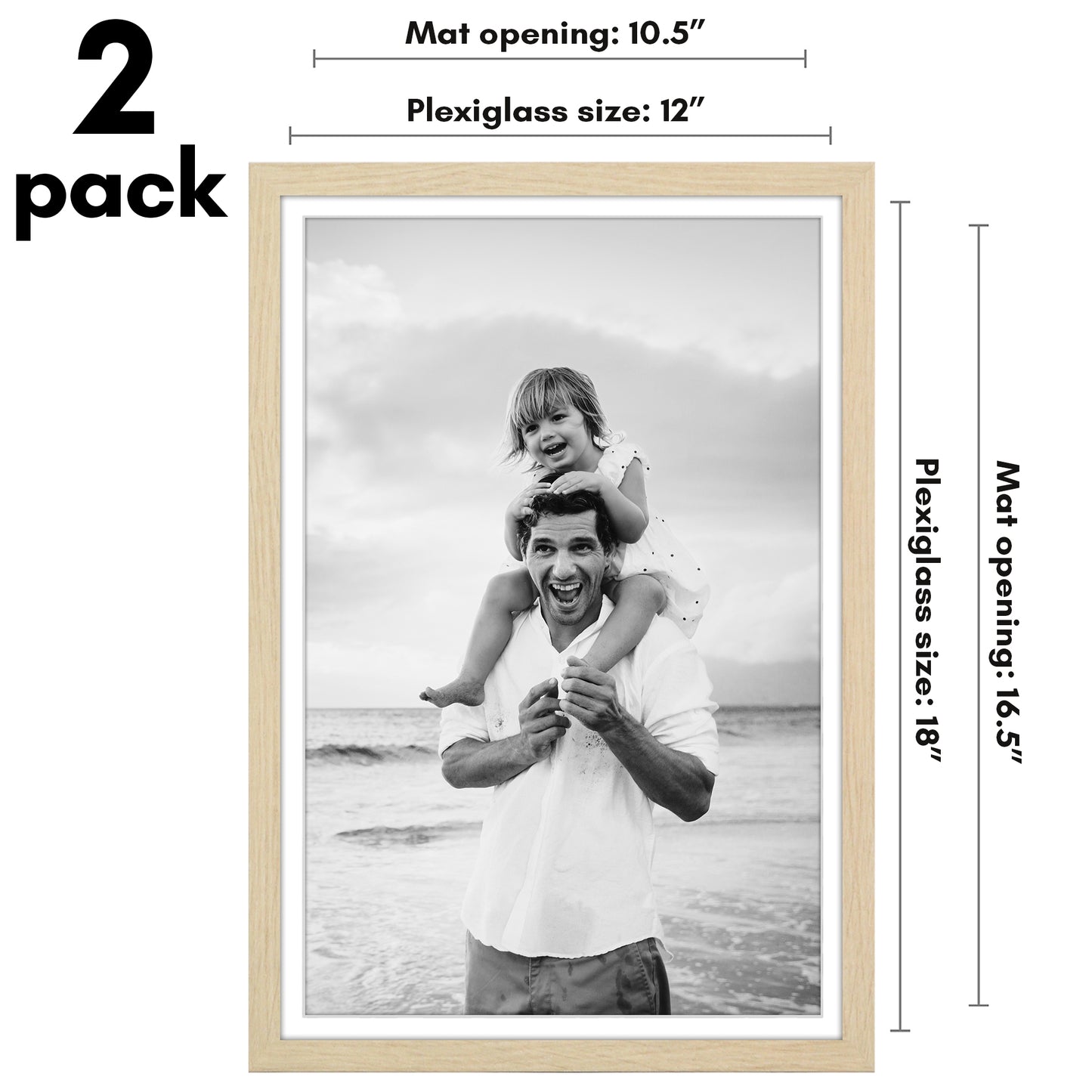 Picture Frame 2 Pack | With Mat | Protective Plexiglass Cover | Wall Decor