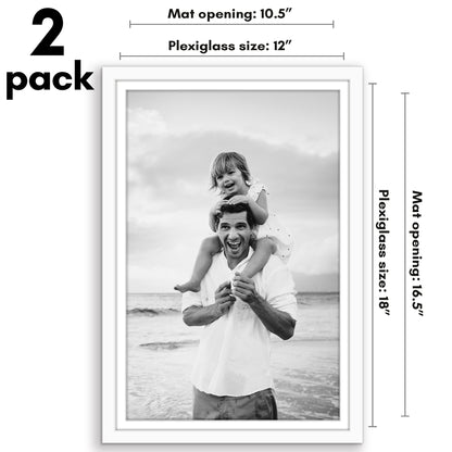 Picture Frame 2 Pack | With Mat | Protective Plexiglass Cover | Wall Decor