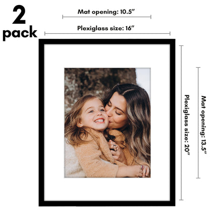 Picture Frame 2 Pack | With Mat | Protective Plexiglass Cover | Wall Decor