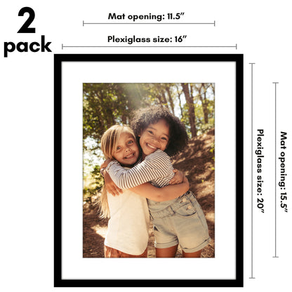 Picture Frame 2 Pack | With Mat | Protective Plexiglass Cover | Wall Decor