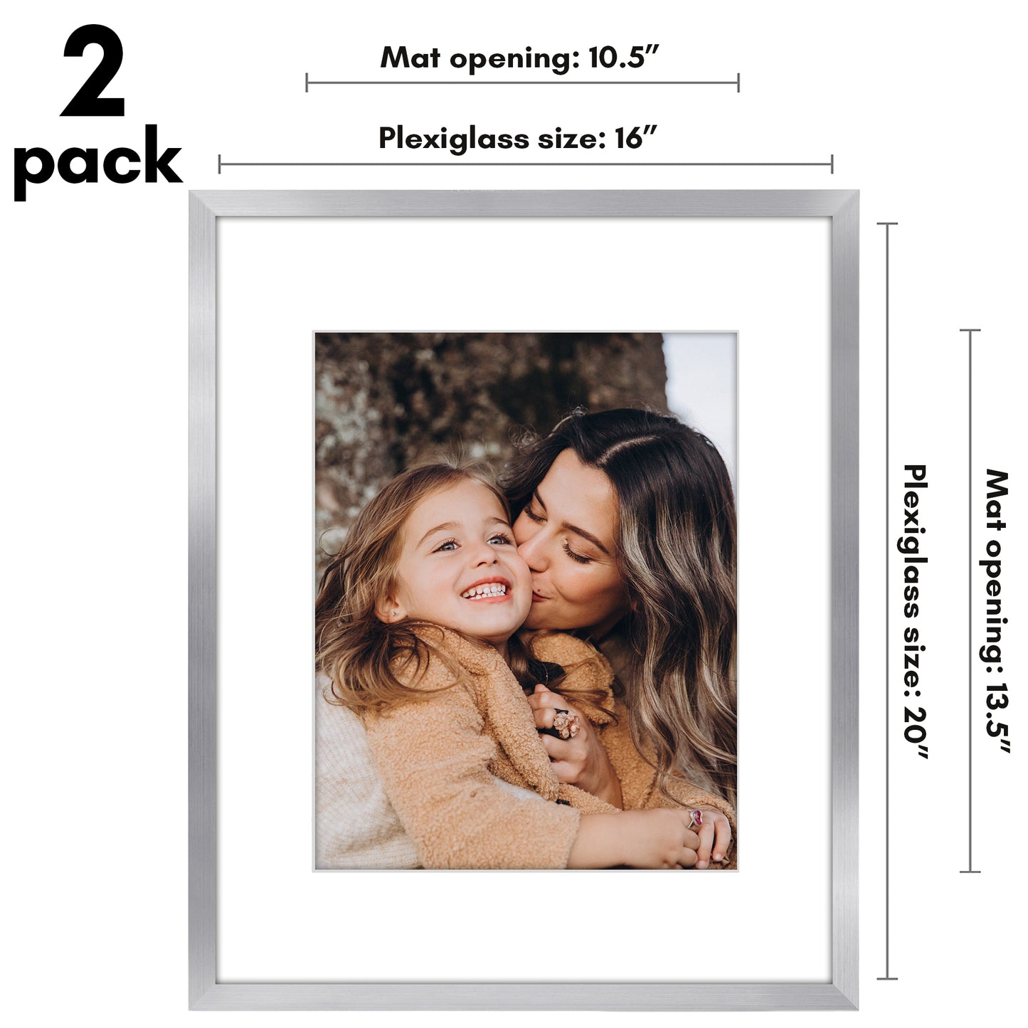 Picture Frame 2 Pack | With Mat | Protective Plexiglass Cover | Wall Decor