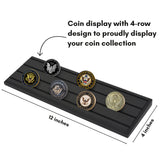 Card: coin display with four-row design, measuring 12 inches by 4 inches 
