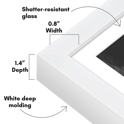 Picture Frame | Gallery Style | With Mat | Protective Glass | Wall Art Display