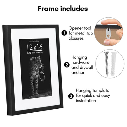 Picture Frame | Gallery Style | With Mat | Protective Glass | Wall Art Display