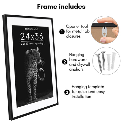 Picture Frame | Gallery Style | With Mat | Protective Glass | Wall Art Display