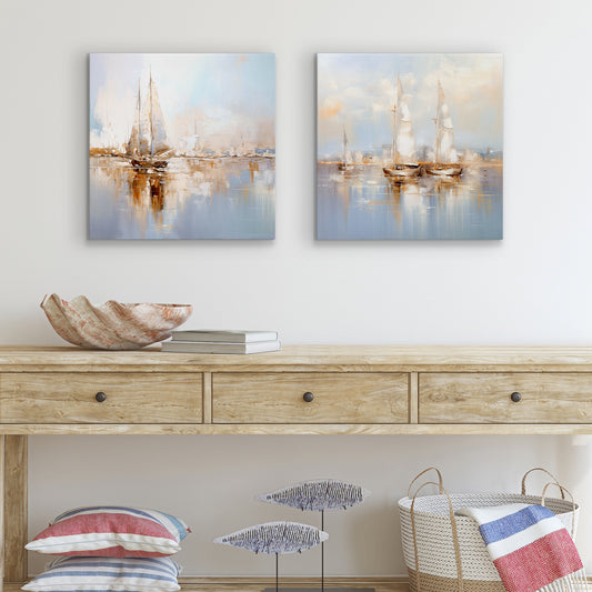Americanflat Coastal-Inspired Canvas Wall Art - Gallery Wrap - Set of 2 - The Gold Boats