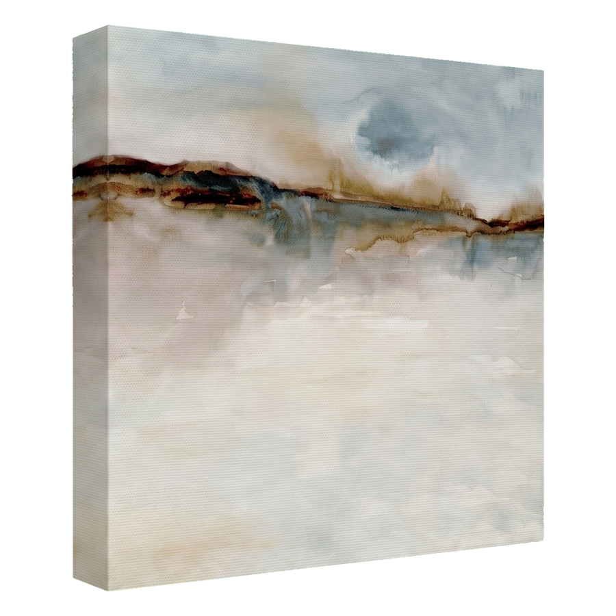 24x24 gallery wrapped canvas, a misty abstract landscape below a rust and teal horizon, wrapped edge shown #flat