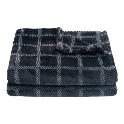 Throw Blanket | Printed Fleece - Modern Dash Windowpane Design — 50x60 / Black