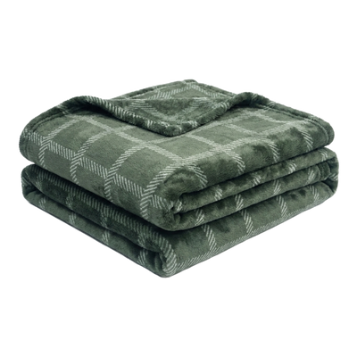 Throw Blanket | Printed Fleece - Modern Dash Windowpane Design — 50x60 / Green