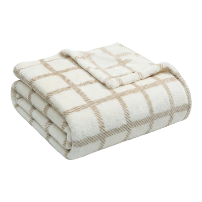 Throw Blanket | Printed Fleece - Modern Dash Windowpane Design — 50x60 / White