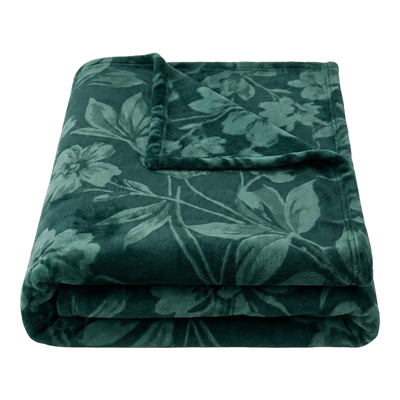 Throw Blanket | Printed Fleece - Botanical Floral Design — 50x60 / Green