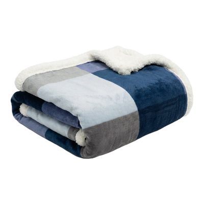 Throw Blanket | Fleece & Sherpa - Reversible - Oversize Plaid — 50x60 / Blue