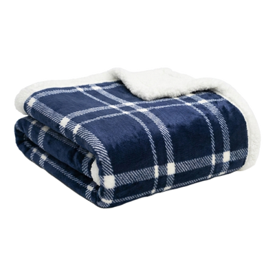 Throw Blanket | Fleece & Sherpa - Classic Tattersall Plaid — 50x60 / Blue