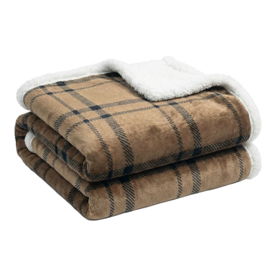 Throw Blanket | Fleece & Sherpa - Classic Tattersall Plaid — 50x60 / Brown
