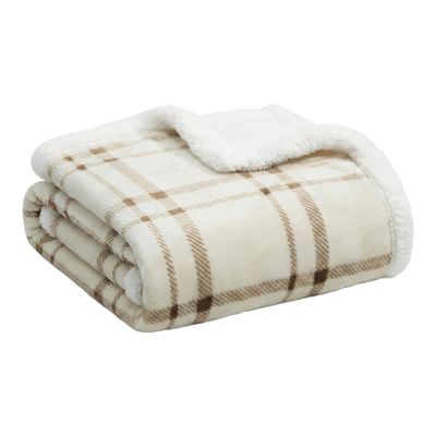 Throw Blanket | Fleece & Sherpa - Classic Tattersall Plaid — 50x60 / Cream