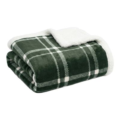 Throw Blanket | Fleece & Sherpa - Classic Tattersall Plaid — 50x60 / Green