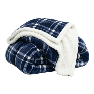 Throw Blanket | Fleece & Sherpa - Classic Tattersall Plaid — 60x80 / Blue