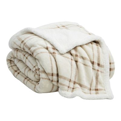 Throw Blanket | Fleece & Sherpa - Classic Tattersall Plaid — 60x80 / Cream