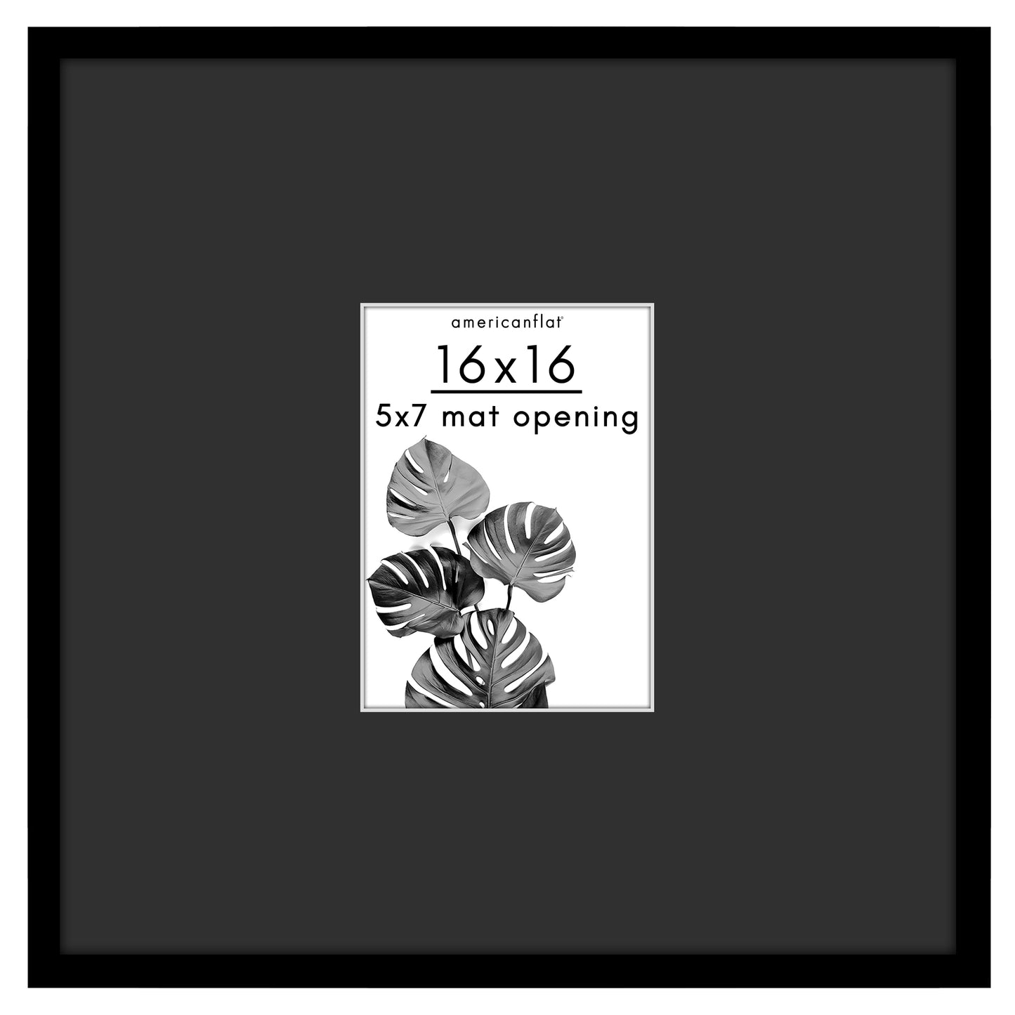 Americanflat 16x16 Picture Frame with 5x7 Mat | Thin Photo Frame - Black
