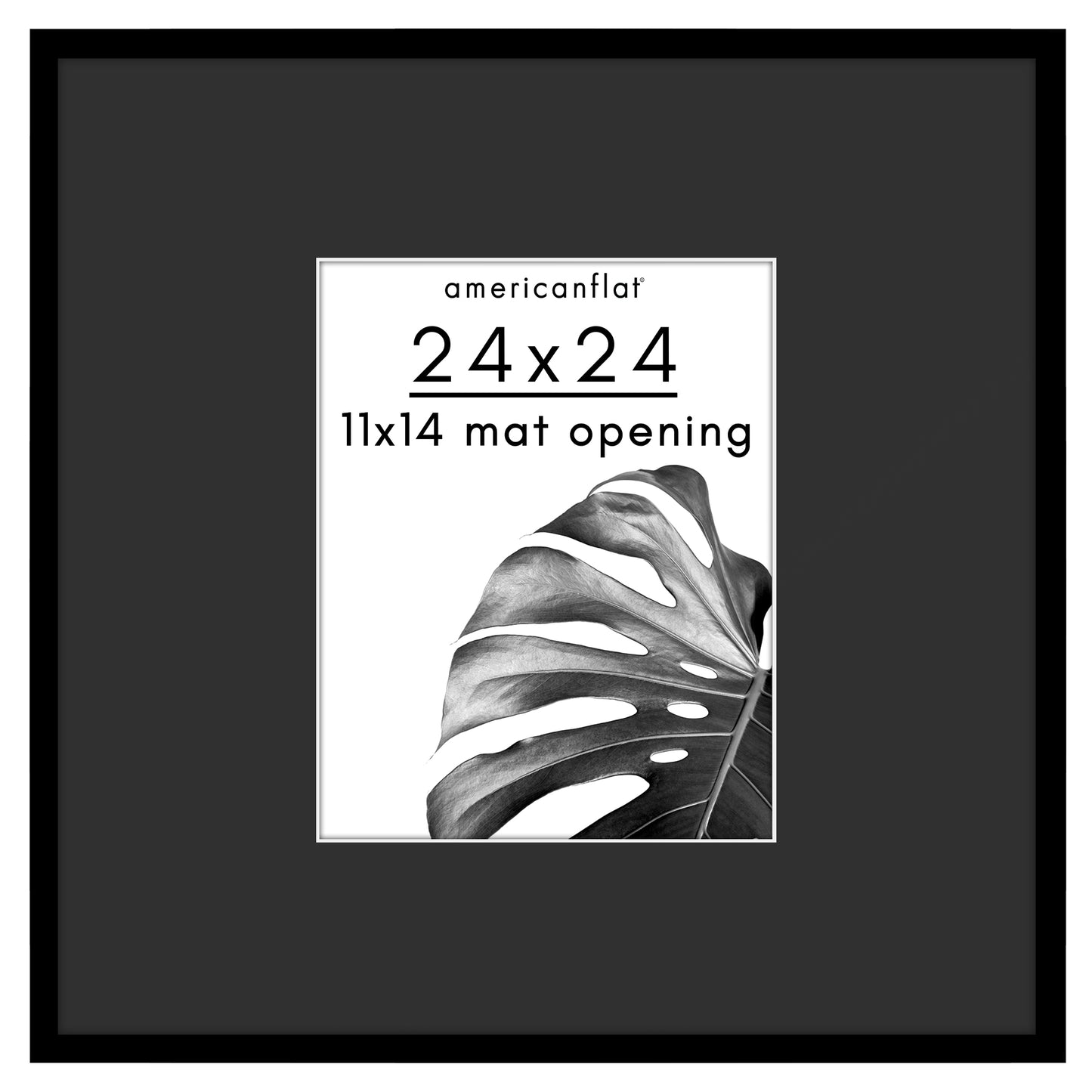 Americanflat 24x24 Picture Frame with 11x14 Mat | Thin Photo Frame - Black