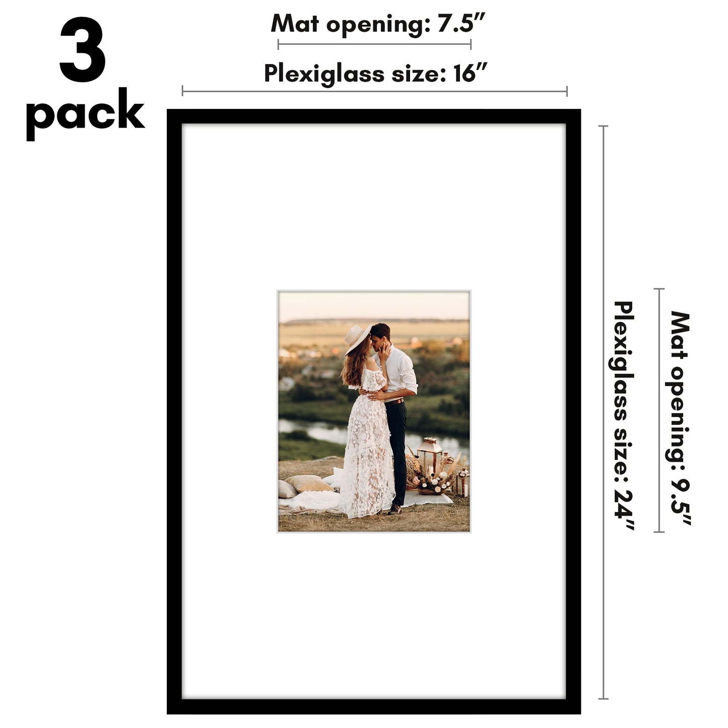 Black Gallery Wall Frames Set of 3, Wide Mat - Americanflat