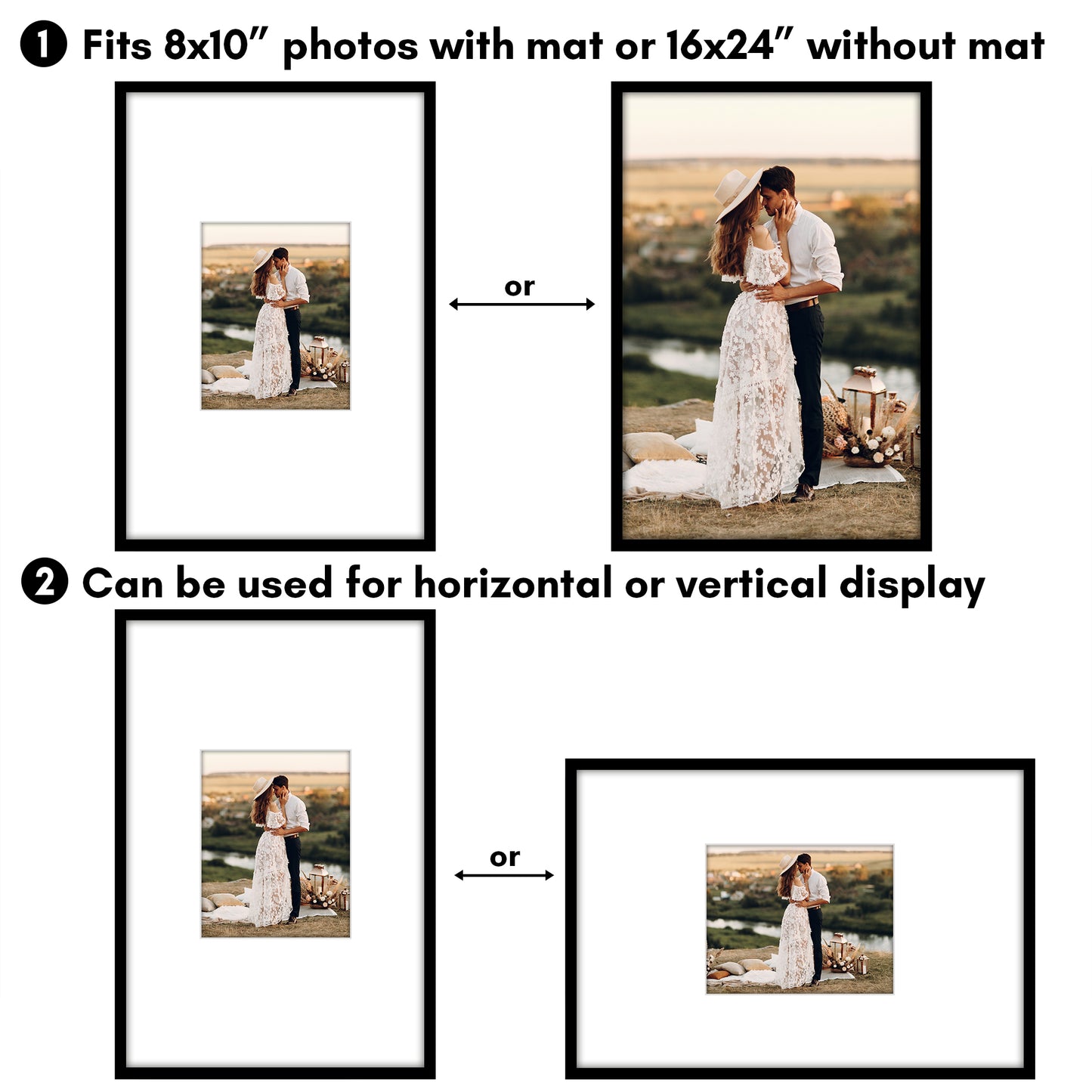 Black Gallery Wall Frames Set of 3, Wide Mat - Americanflat