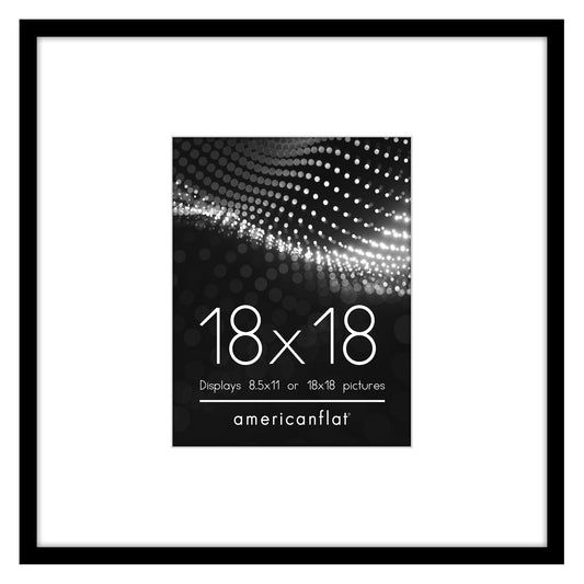 Americanflat 18x18 Picture Frame with 8.5x11 Mat | Thin Photo Frame - Black