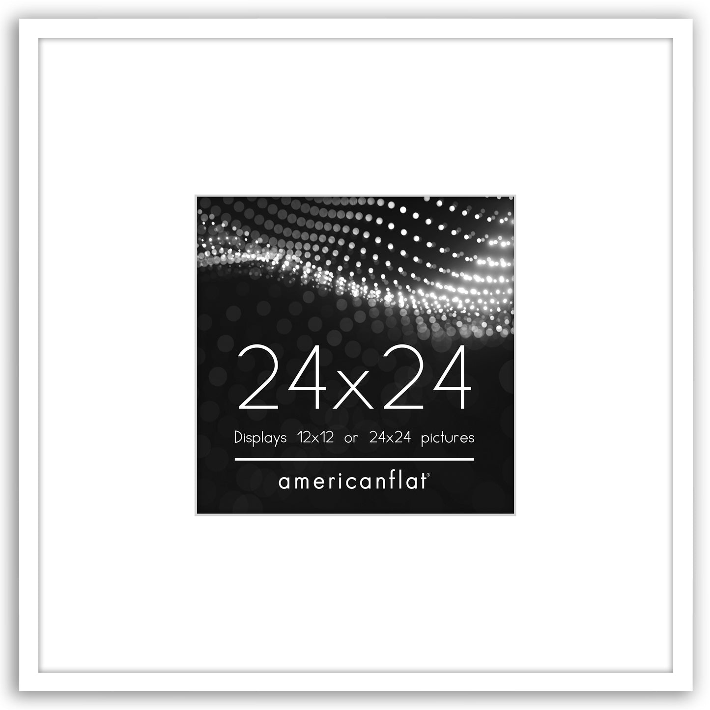 Americanflat 24x24 Picture Frame with 12x12 Mat | Thin Photo Frame - White