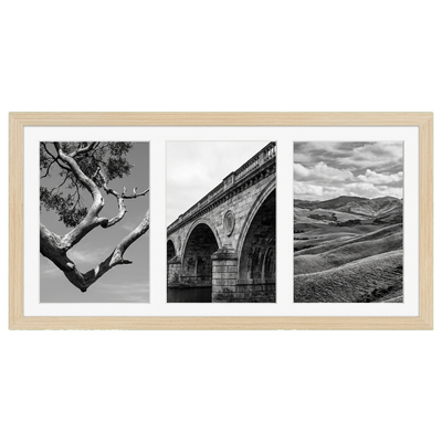 Signature Matted Engineered Wood Collage Frame — 8x16 with 5x7 mat / Lightwood / 3 Opening