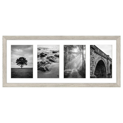 Signature Matted Engineered Wood Collage Frame — 8x20 with 4x6 mat / Driftwood / 4 Opening
