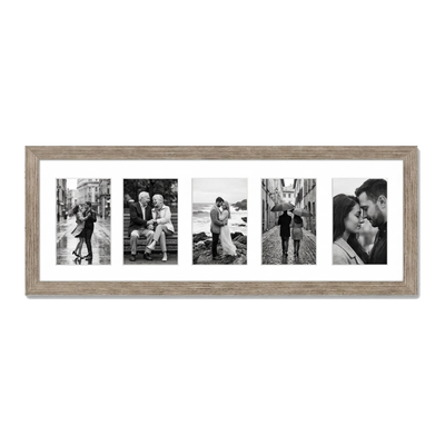 Signature Matted Engineered Wood Collage Frame — 8x24 with 4x6 mat / Driftwood / 5 Opening