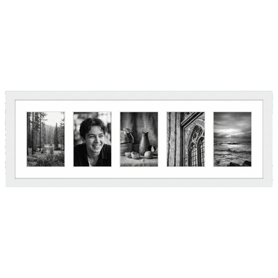 Signature Matted Engineered Wood Collage Frame — 8x24 with 4x6 mat / White / 5 Opening