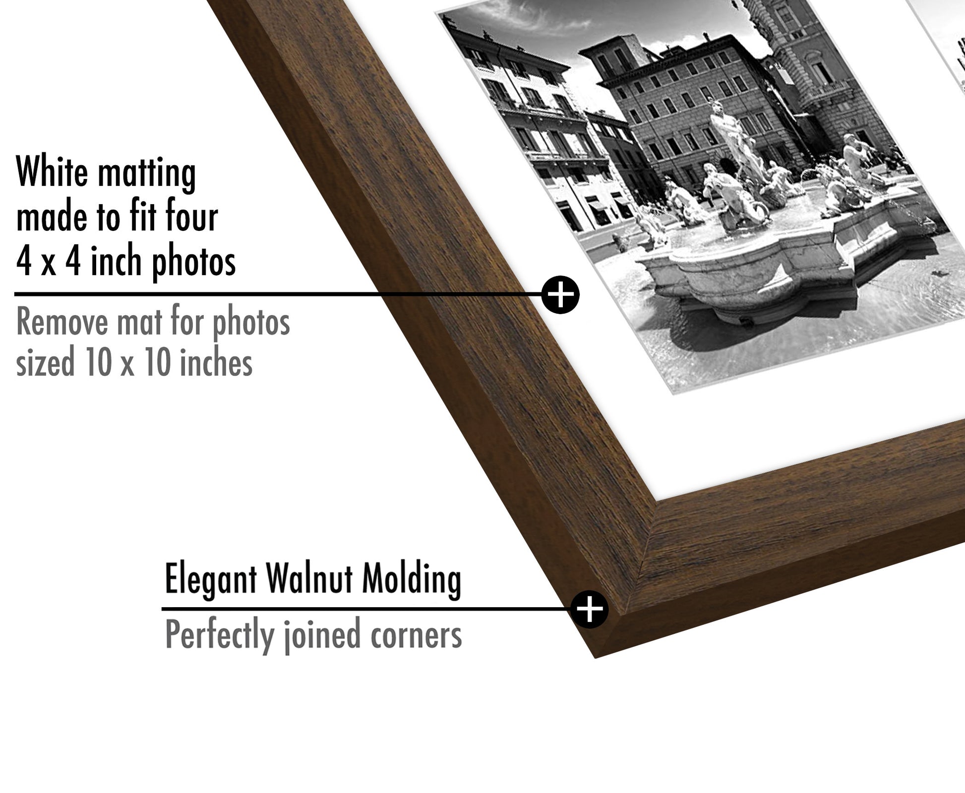 Americanflat Double Picture Frame | MW1010WALNUT444 | Shatter-Resistant Glass