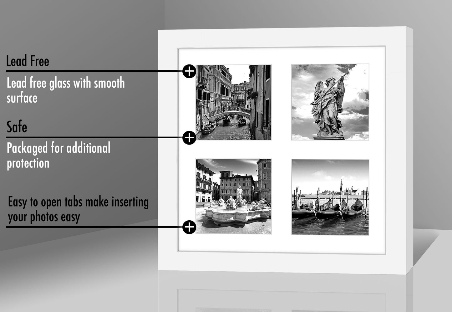 Americanflat Double Picture Frame | MW1010WHT444 | Shatter-Resistant Glass