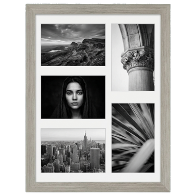 Signature Matted Engineered Wood Collage Frame — 11x14 with 4x6 mat / Driftwood / 5 Opening