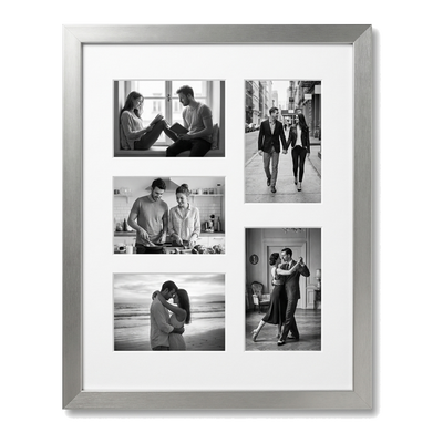 Signature Matted Engineered Wood Collage Frame — 11x14 with 4x6 mat / Silver / 5 Opening