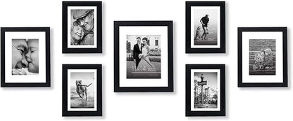 Americanflat | Set of 7 Picture Frames with Shatter-Resistant Glass | Gallery Wall Frame Set with One 11x14 Frame, Two 8x10 Frames, and Four 5x7 Frames | Signature Collection | Black