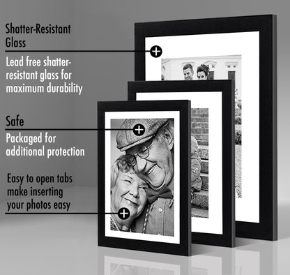 Americanflat | Set of 7 Picture Frames with Shatter-Resistant Glass | Gallery Wall Frame Set with One 11x14 Frame, Two 8x10 Frames, and Four 5x7 Frames | Signature Collection | Black