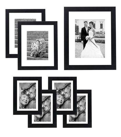 Americanflat | Set of 7 Picture Frames with Shatter-Resistant Glass | Gallery Wall Frame Set with One 11x14 Frame, Two 8x10 Frames, and Four 5x7 Frames | Signature Collection | Black