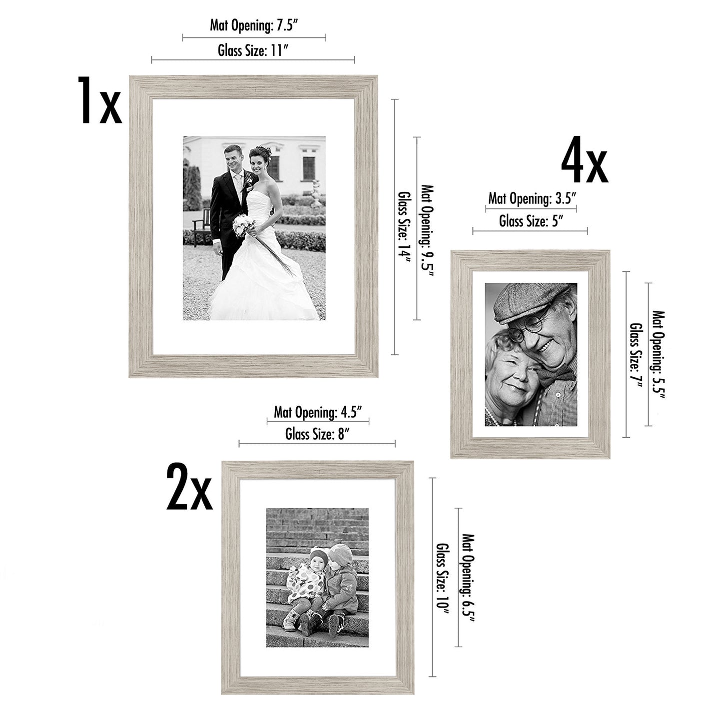 Americanflat | Set of 7 Picture Frames with Shatter-Resistant Glass | Gallery Wall Frame Set with One 11x14, Two 8x10 and Four 5x7 Frames | Signature Collection | Driftwood