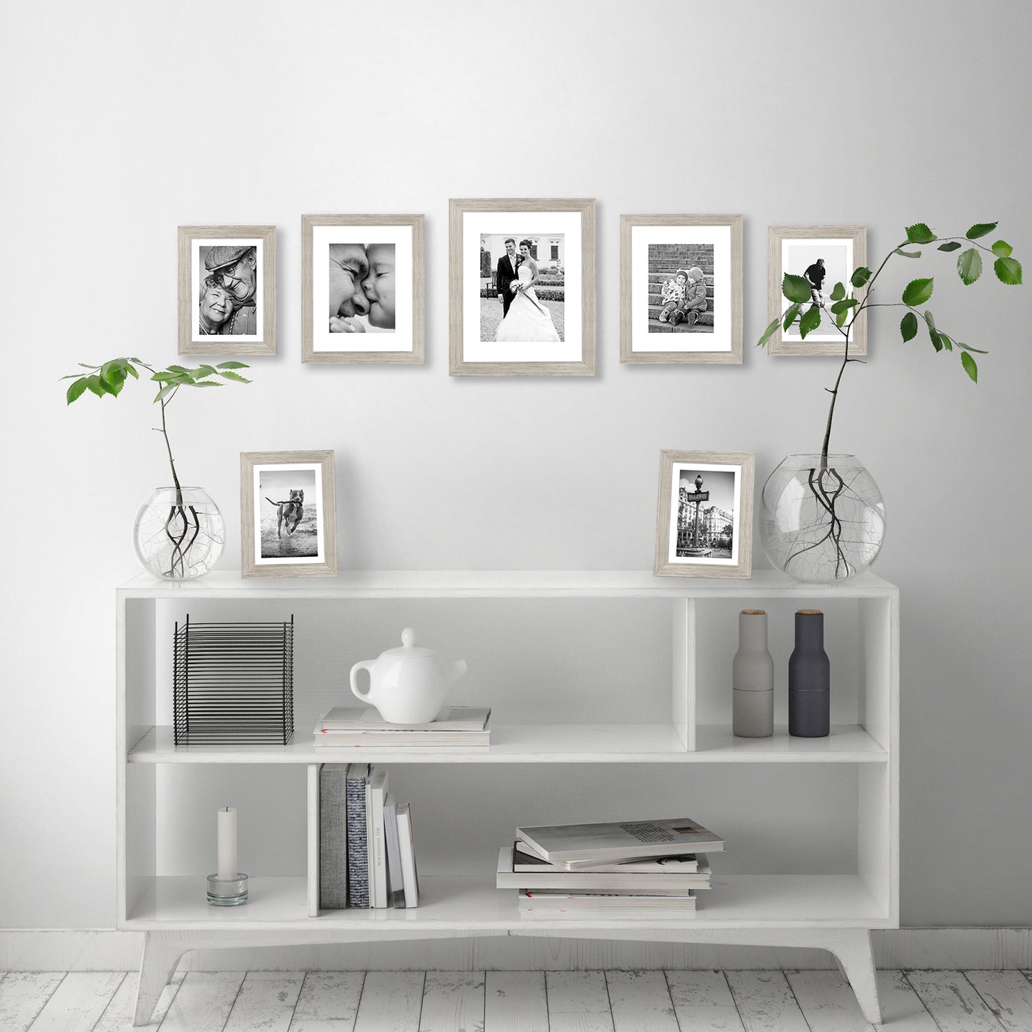 Americanflat | Set of 7 Picture Frames with Shatter-Resistant Glass | Gallery Wall Frame Set with One 11x14, Two 8x10 and Four 5x7 Frames | Signature Collection | Driftwood