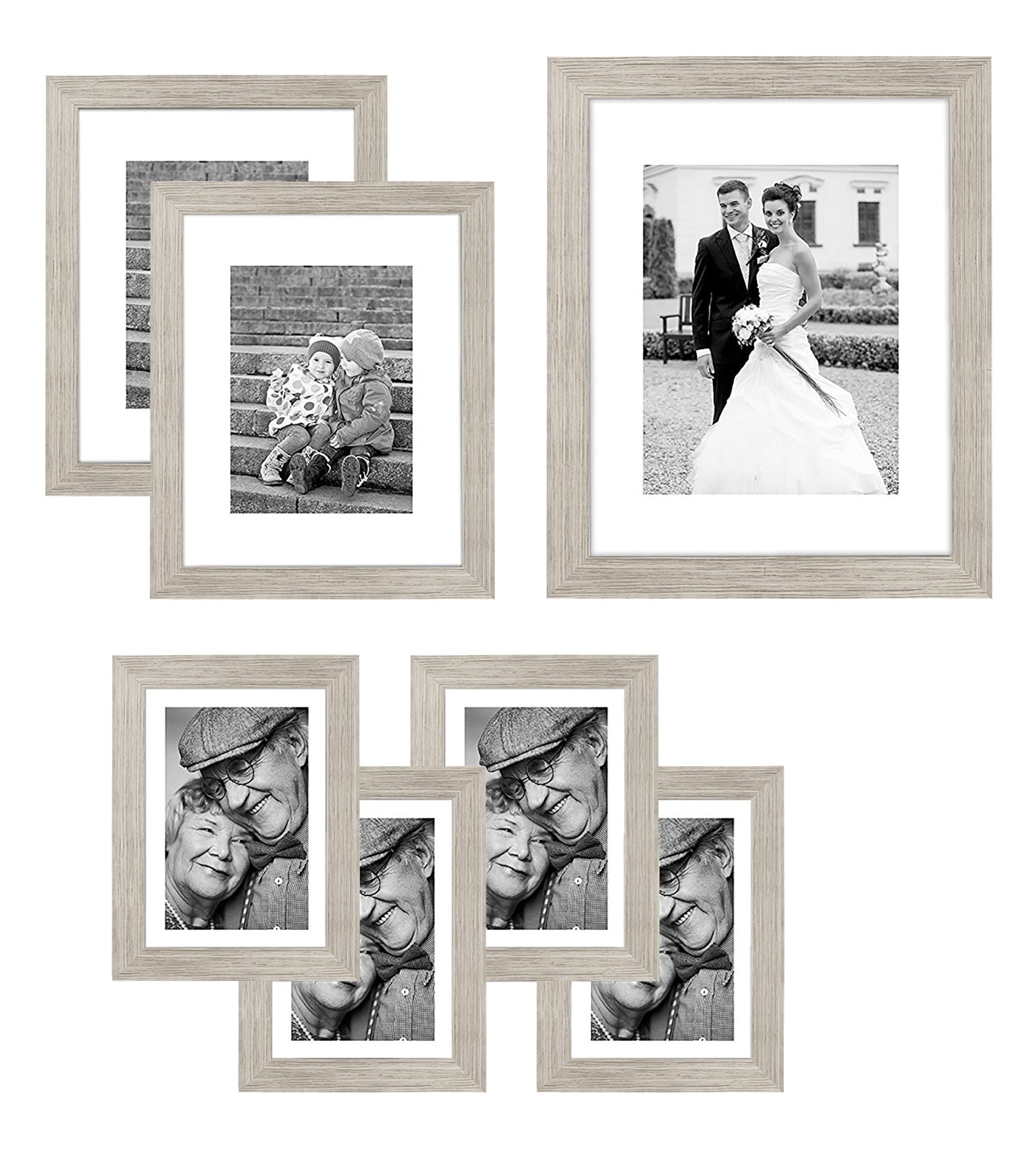 Americanflat | Set of 7 Picture Frames with Shatter-Resistant Glass | Gallery Wall Frame Set with One 11x14, Two 8x10 and Four 5x7 Frames | Signature Collection | Driftwood