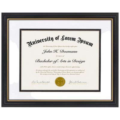 Legacy Matted Document Frame — 11x14 / Black & Gold with Black & White Mat / 1 Pack