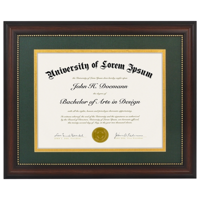 Legacy Matted Document Frame — 11x14 / Mahogany (Green & Gold mat) / 1 Pack