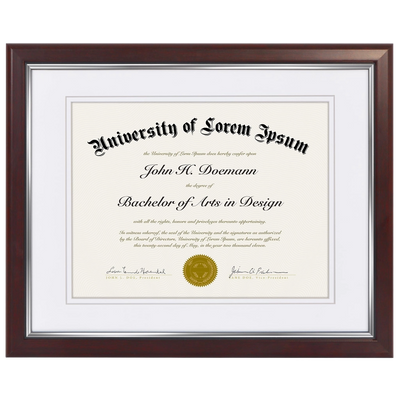Legacy Matted Document Frame — 11x14 / Mahogany & Silver with White Mat / 1 Pack