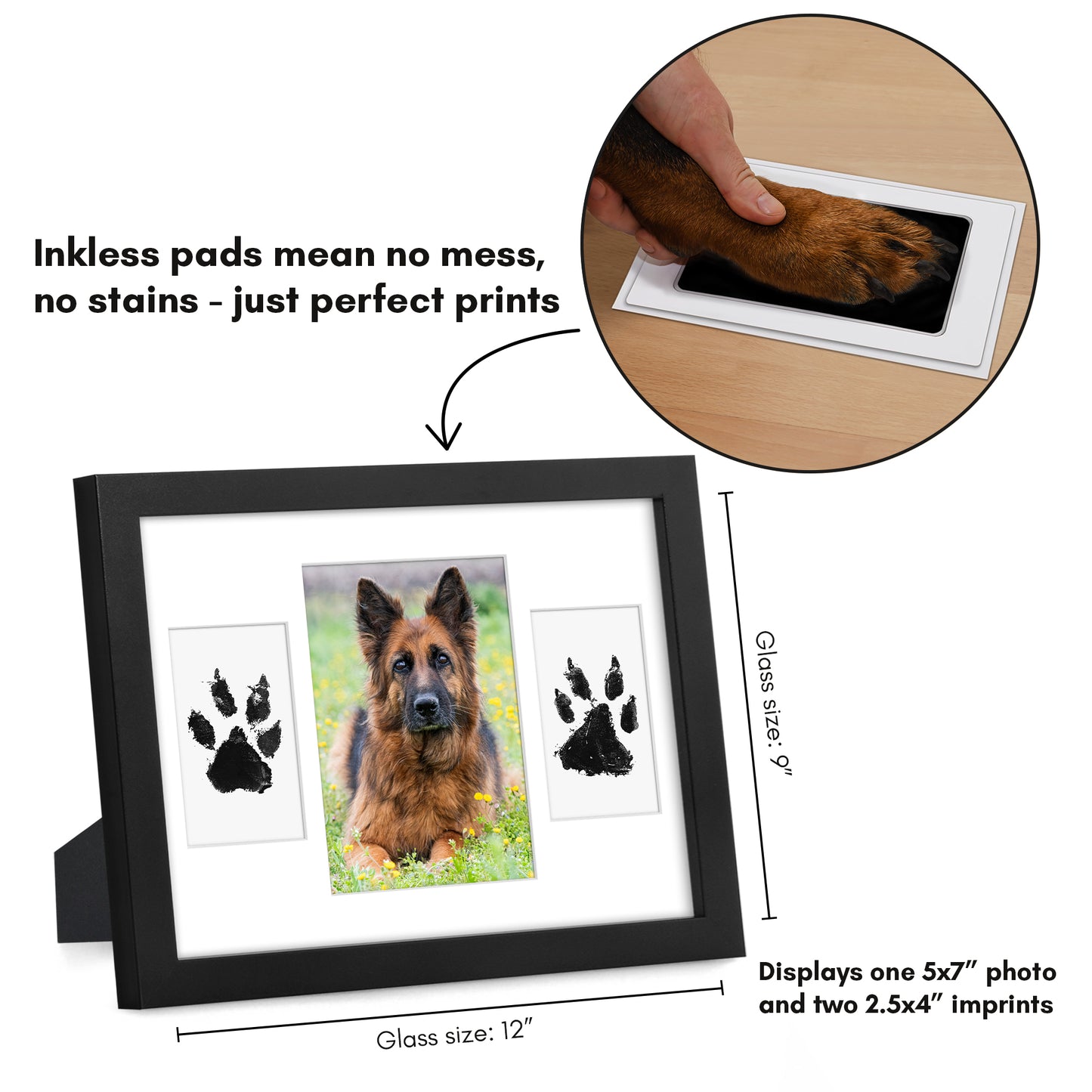 9x12 | Inkless Print Frame Kit  | 3-Opening Mat | Mess-Free Ink - Americanflat