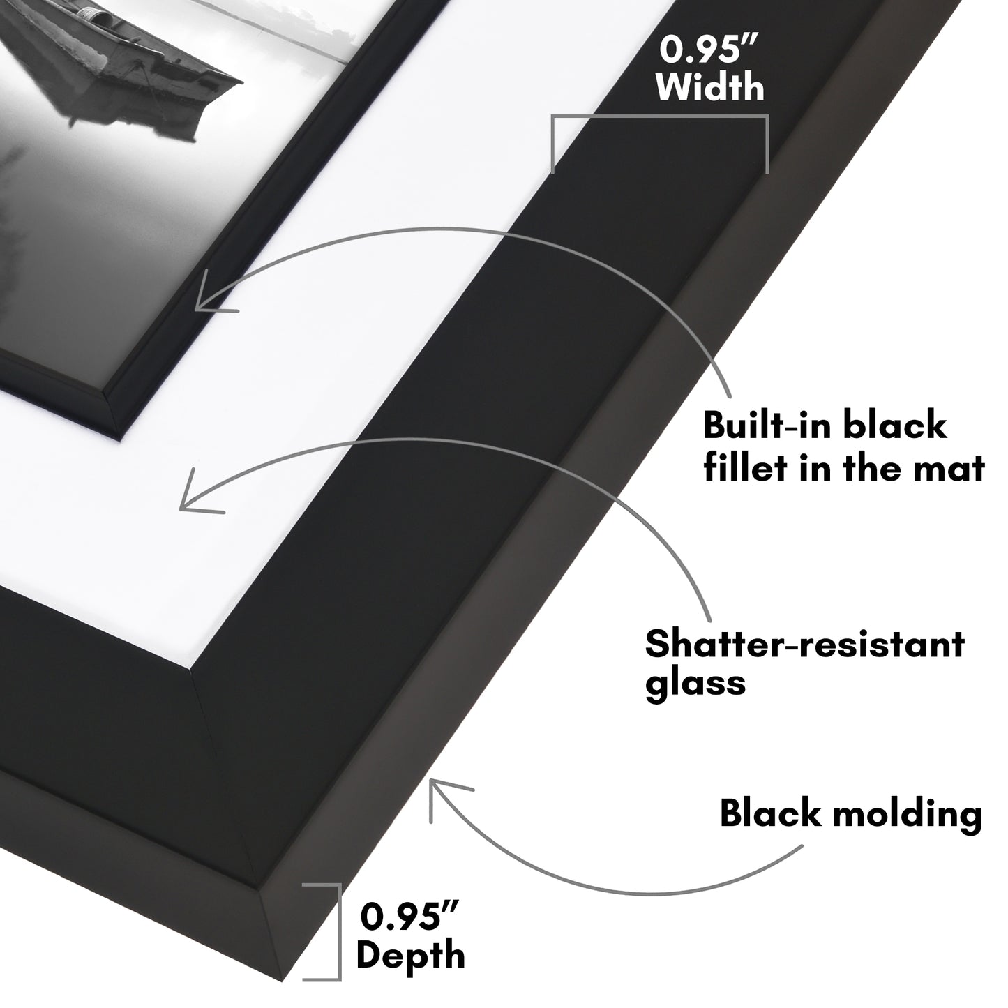 Veranda Picture Frame | Fillet Accent | Mat Included | Shatter-Resistant - Americanflat