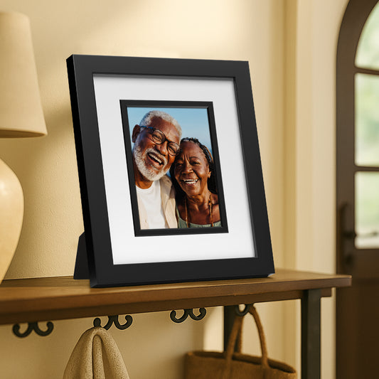 Americanflat Picture Frame Shatter-Resistant Glass and Easel Stand | Decorative Inner Mat Accent