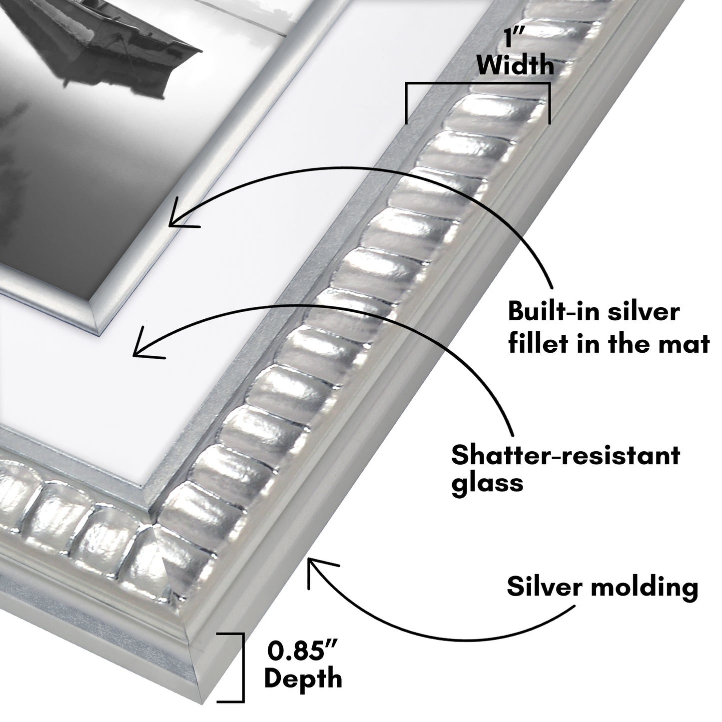 Veranda Picture Frame | Fillet Accent | Mat Included | Shatter-Resistant - Americanflat